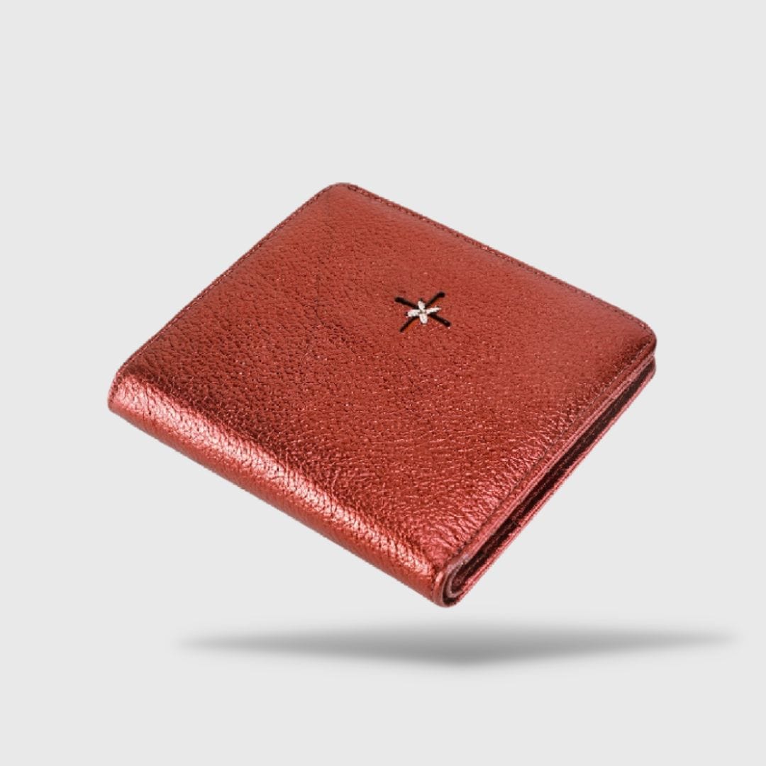 Petit portefeuille en cuir véritable rouge pour femme