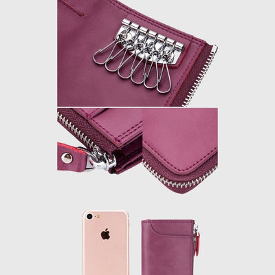 Petit portefeuille en cuir véritable rose pour femme