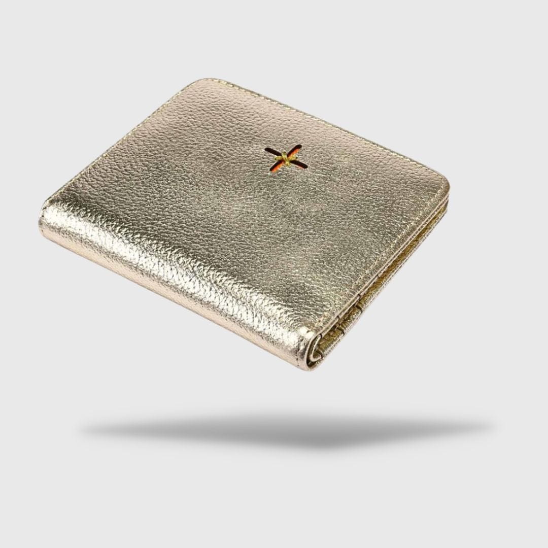 Petit portefeuille en cuir véritable doré pour femme