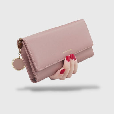 Portefeuille de luxe rose en cuir véritable pour femme
