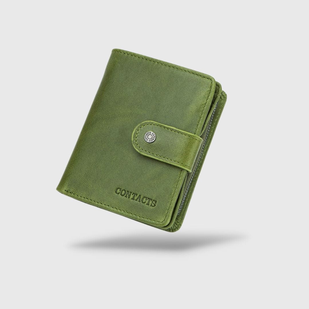 Portefeuille vintage en cuir véritable vert avec antivol pour les cartes pour homme