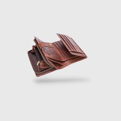 Portefeuille vintage en cuir véritable brun avec antivol pour les cartes pour homme