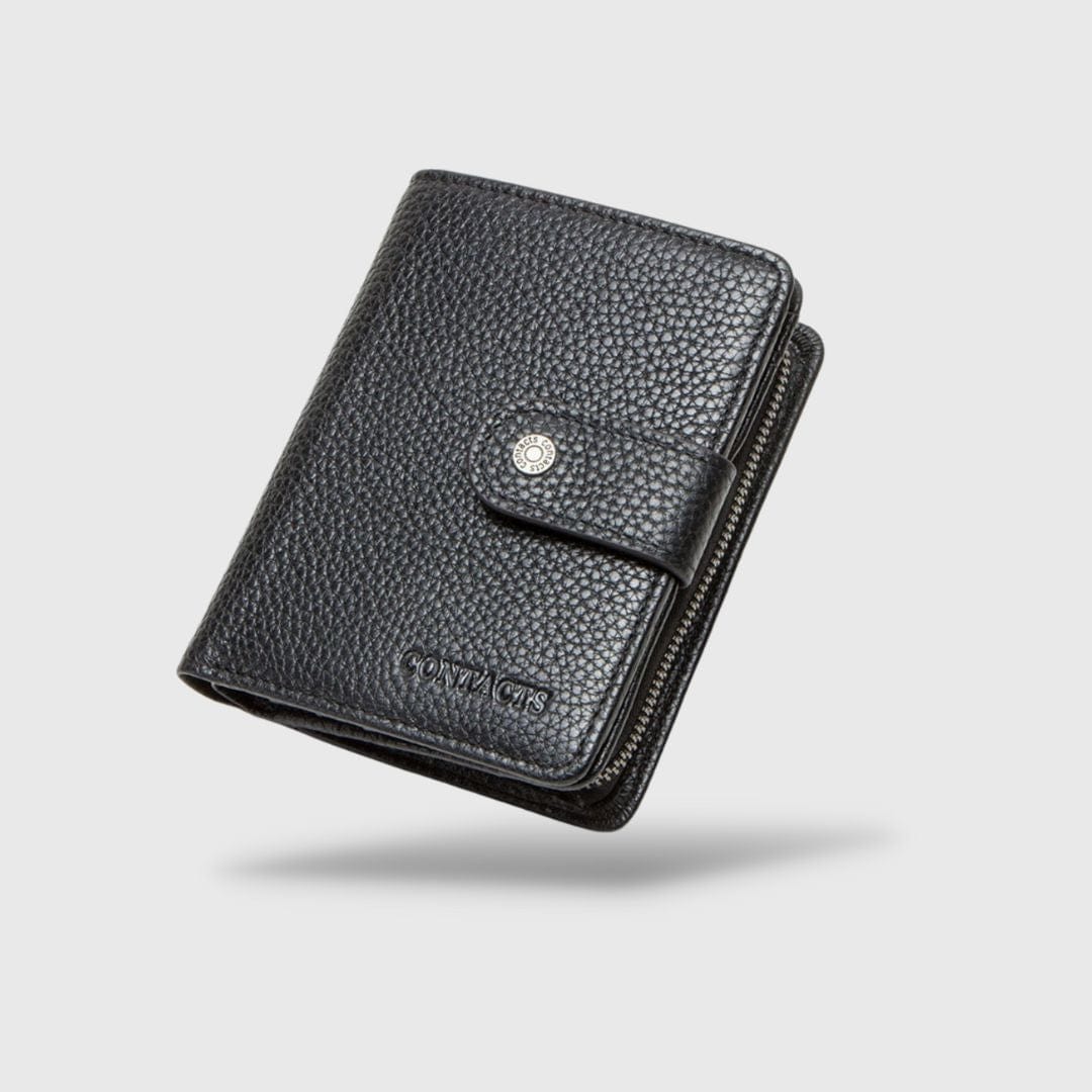 Portefeuille vintage en cuir véritable noir avec antivol pour les cartes pour homme
